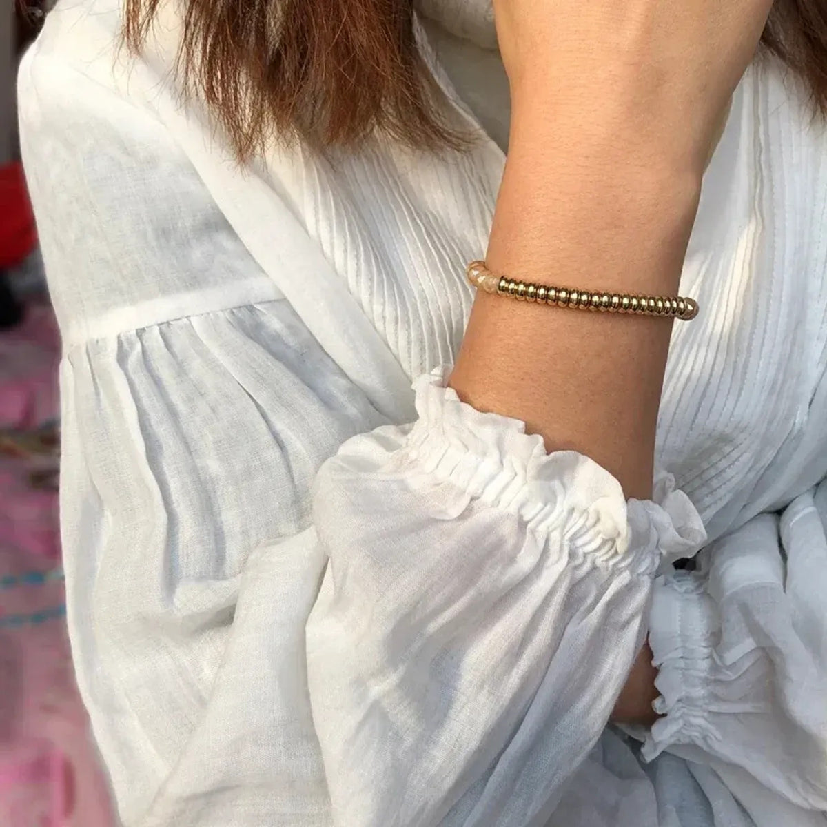 Linda's Look Sunlit Stack Stretch Bracelet - Gold Disc Beads with Faceted Crystals