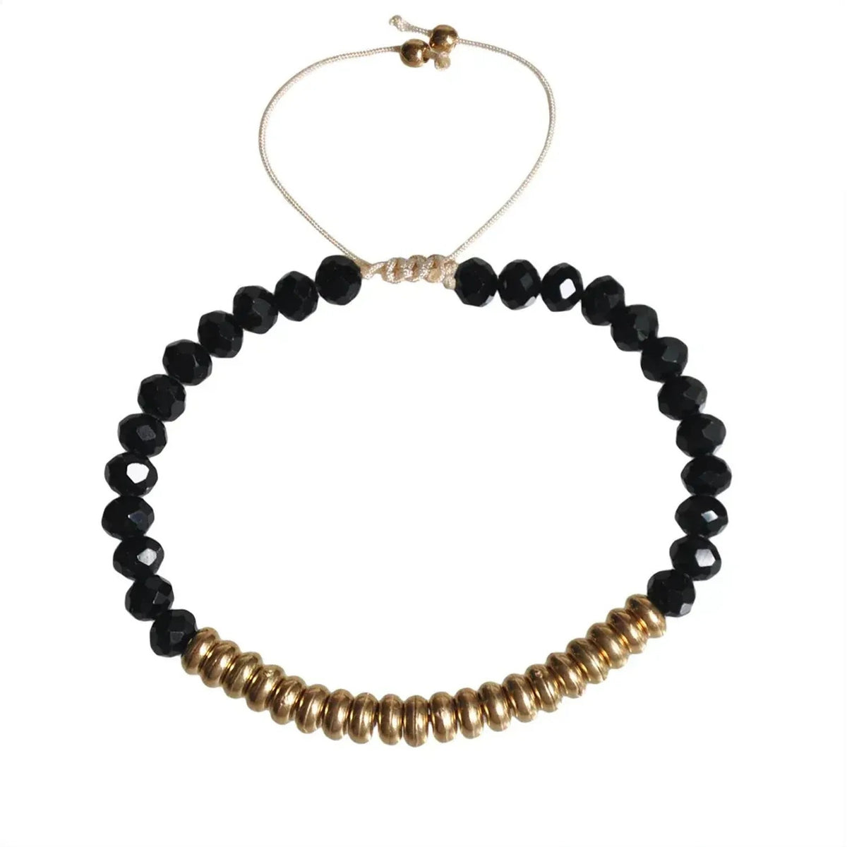 Linda's Look Sunlit Stack Stretch Bracelet - Gold Disc Beads with Faceted Crystals