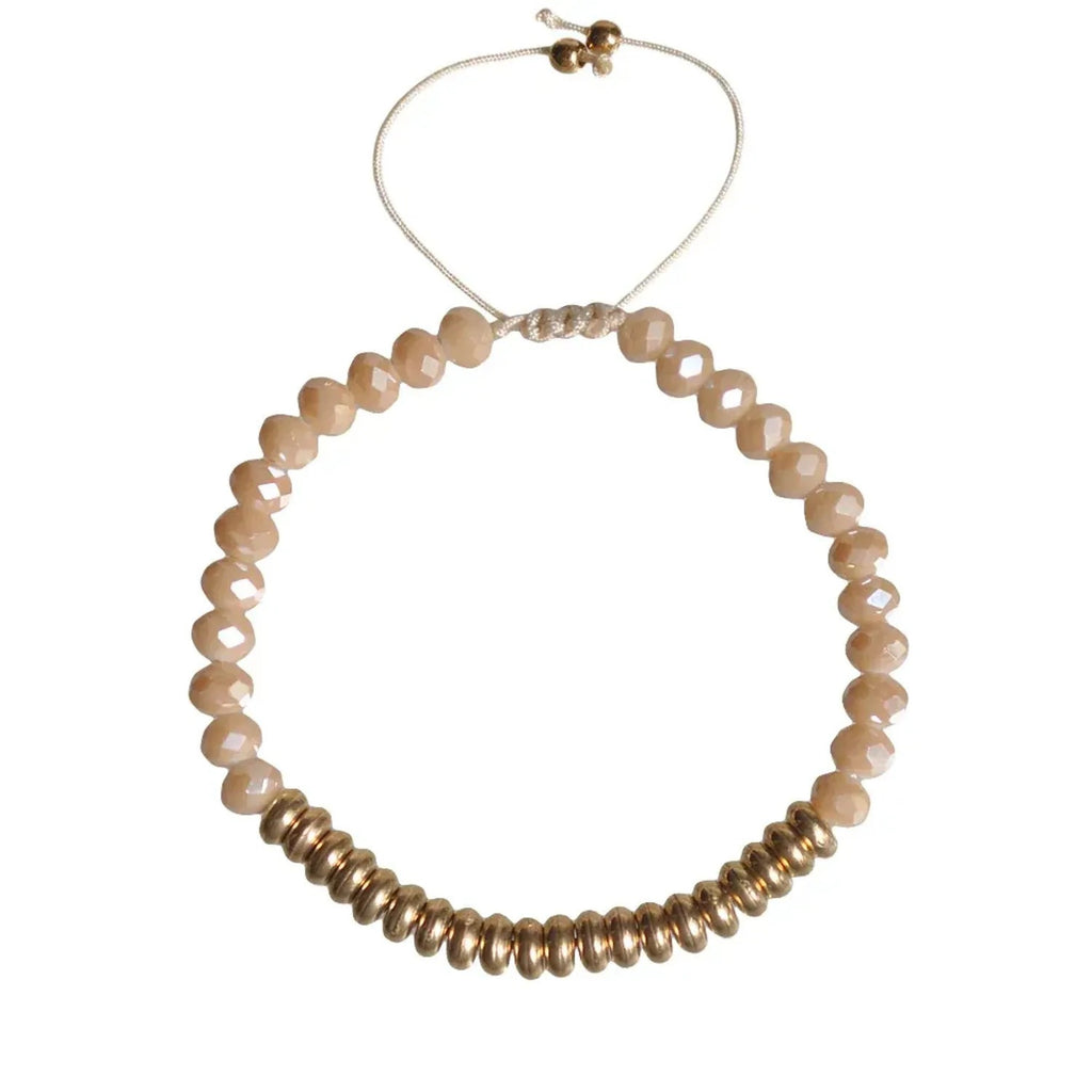 Linda's Look Sunlit Stack Stretch Bracelet - Gold Disc Beads with Faceted Crystals