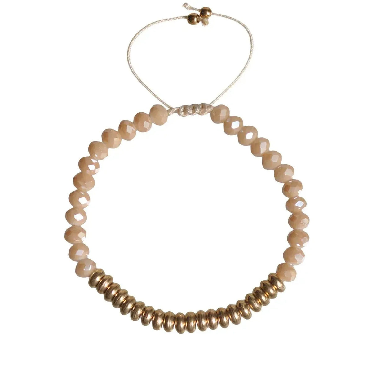 Linda's Look Sunlit Stack Stretch Bracelet - Gold Disc Beads with Faceted Crystals