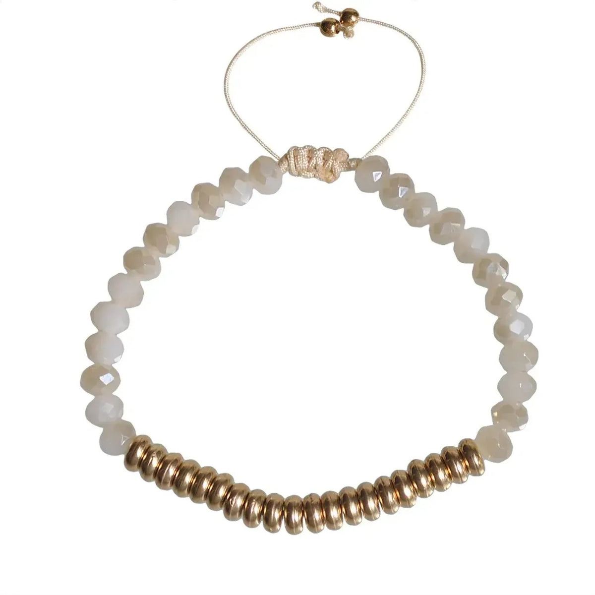 Linda's Look Sunlit Stack Stretch Bracelet - Gold Disc Beads with Faceted Crystals