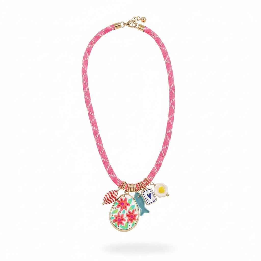 Linda's Look Sunset Cove Charm Necklace - Painted Heart, Flower and Pearl Multi-Pendant