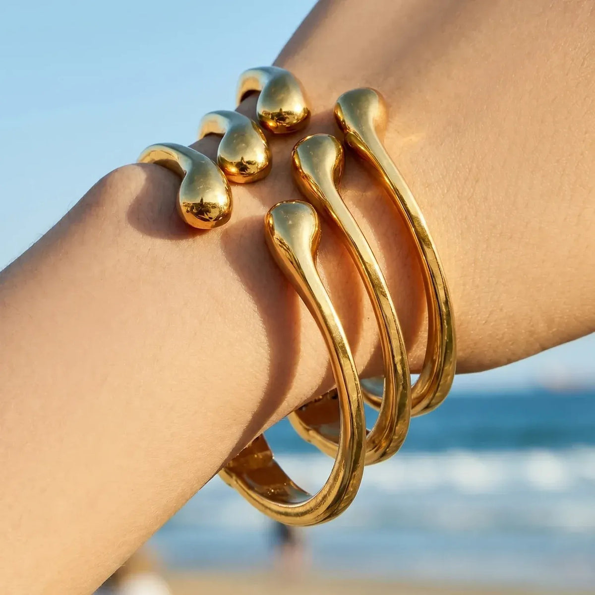 Teardrop Tip Open Cuff Bangle - Stainless Steel Minimalist Bracelet