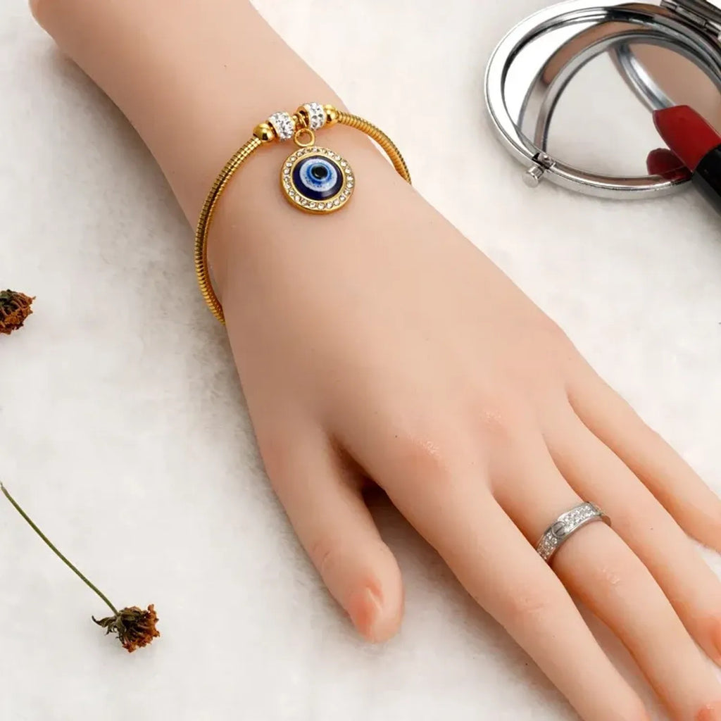 Turkish Evil Eye Bracelet & Bangle in Titanium Steel - Gold Bracelets for Women