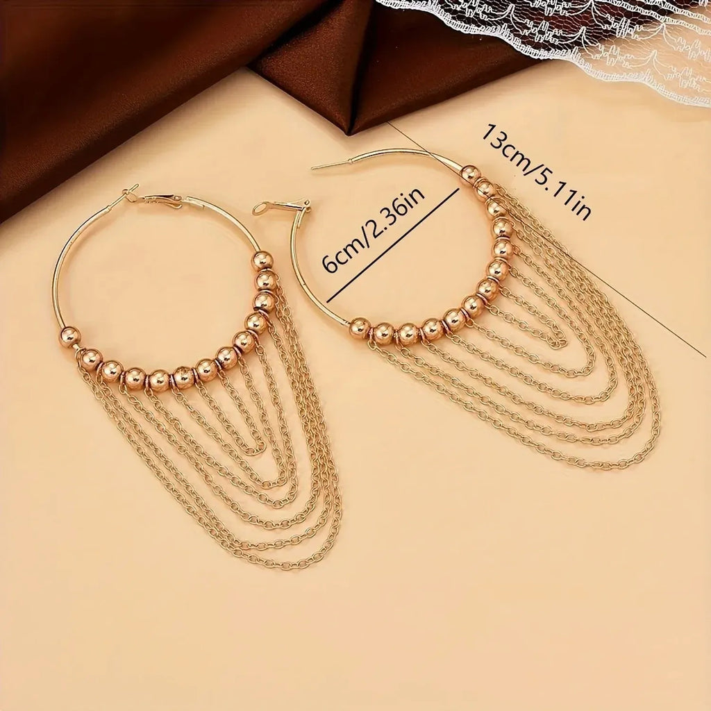 Linda's Look Vintage Fringe Drop Earrings - Long Gold Tone Tassel Pair