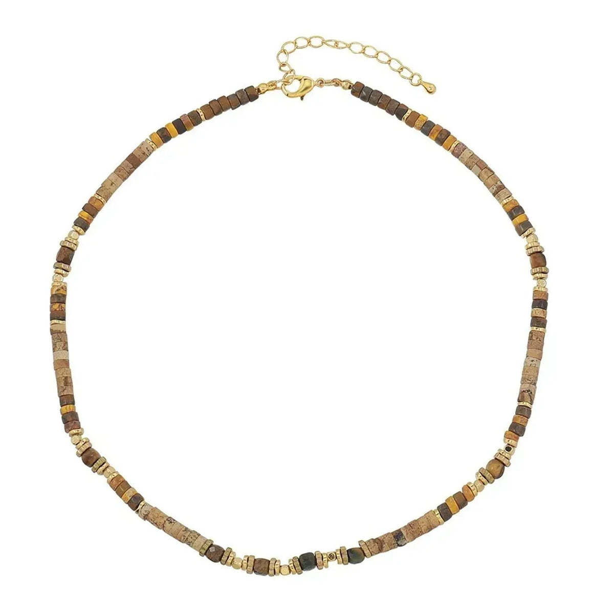 Linda's Look Vintage Tiger's Eye Beaded Necklace - Hand-Strung Stainless Steel Pendant