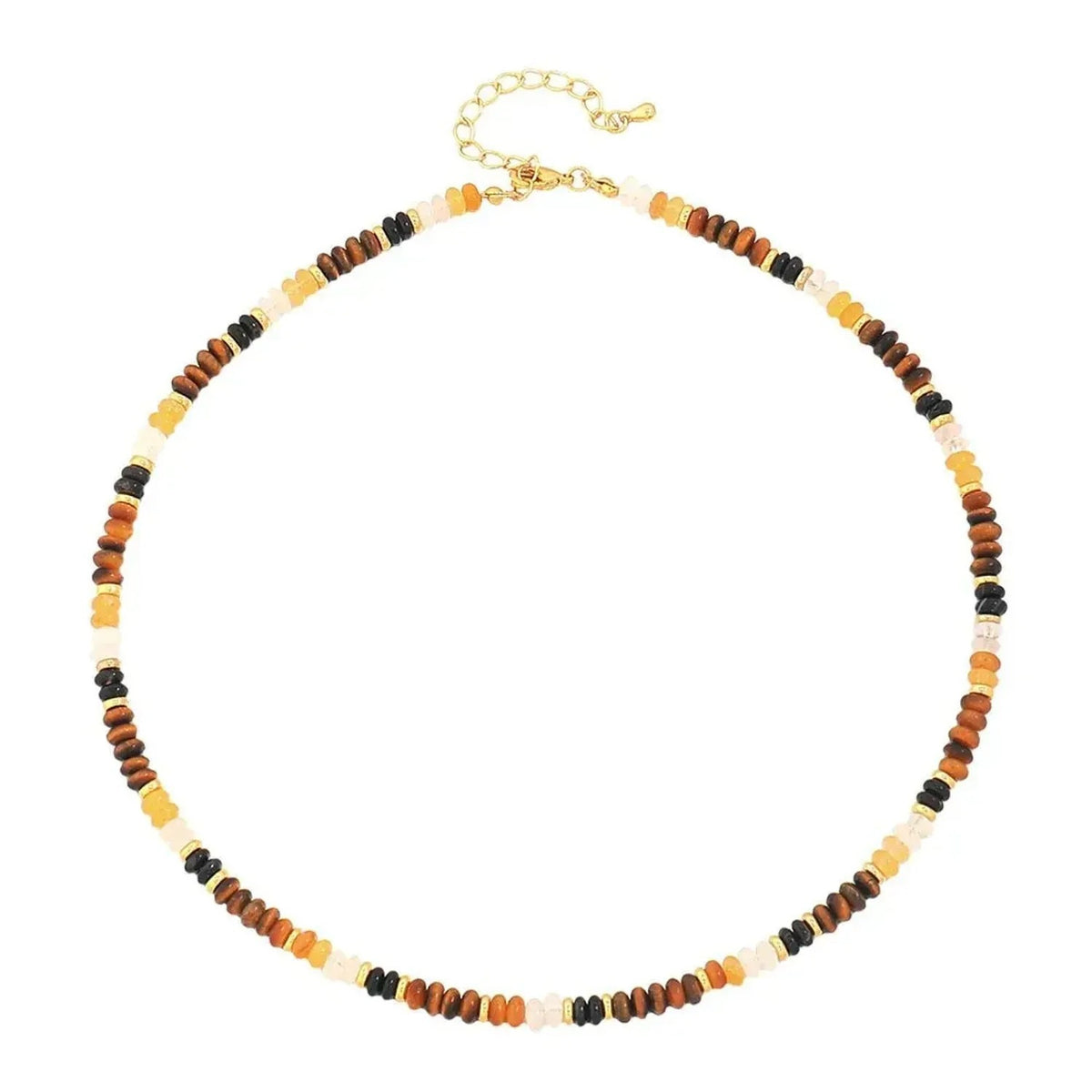 Linda's Look Vintage Tiger's Eye Beaded Necklace - Hand-Strung Stainless Steel Pendant