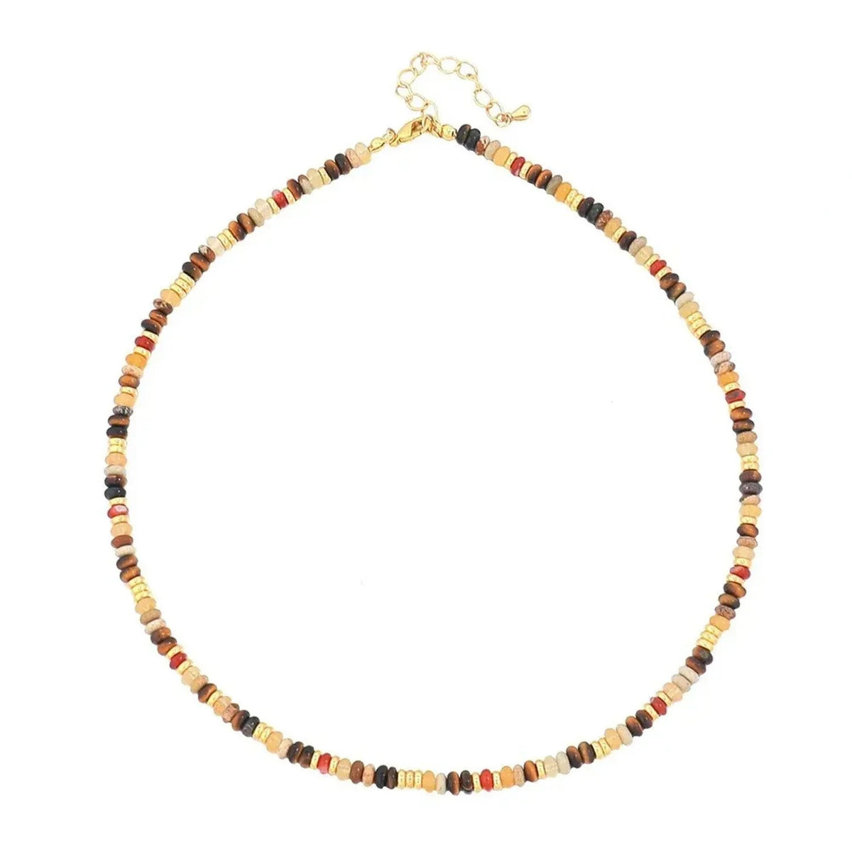 Linda's Look Vintage Tiger's Eye Beaded Necklace - Hand-Strung Stainless Steel Pendant