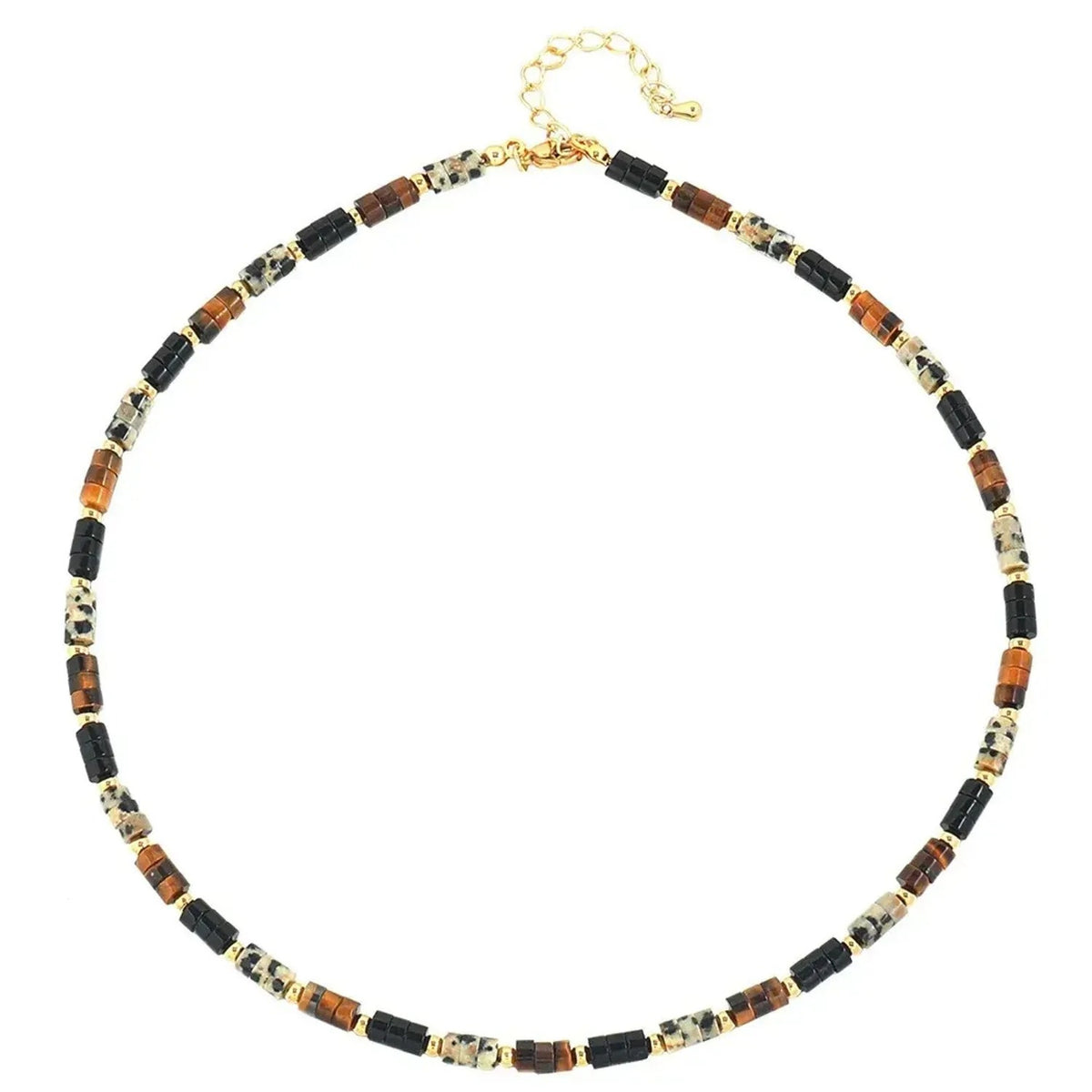 Linda's Look Vintage Tiger's Eye Beaded Necklace - Hand-Strung Stainless Steel Pendant