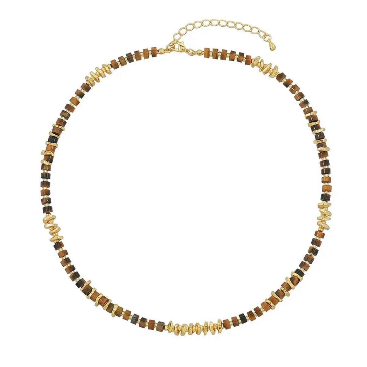 Linda's Look Vintage Tiger's Eye Beaded Necklace - Hand-Strung Stainless Steel Pendant