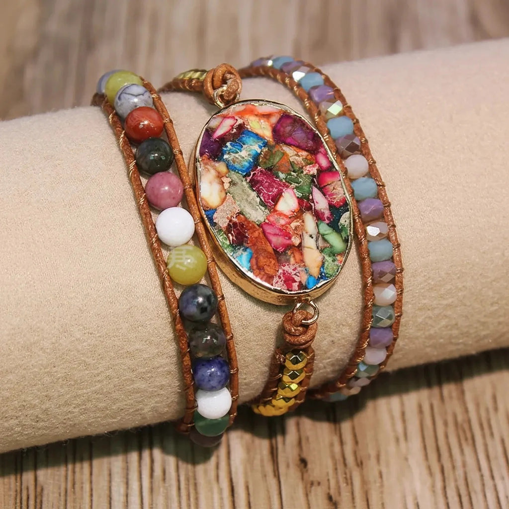 Lunar Moon — Natural Stone Genuine Leather Multi-Layer Bracelet for Women