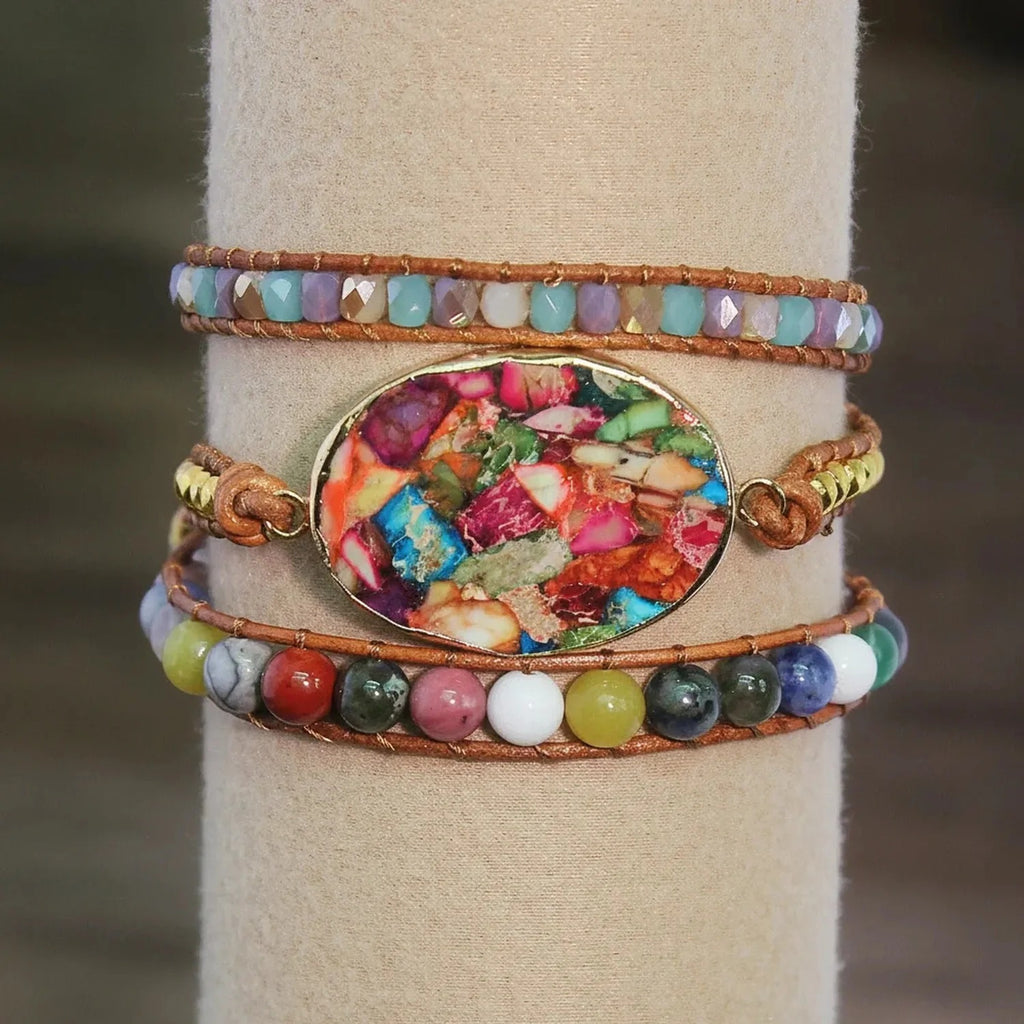 Lunar Moon — Natural Stone Genuine Leather Multi-Layer Bracelet for Women