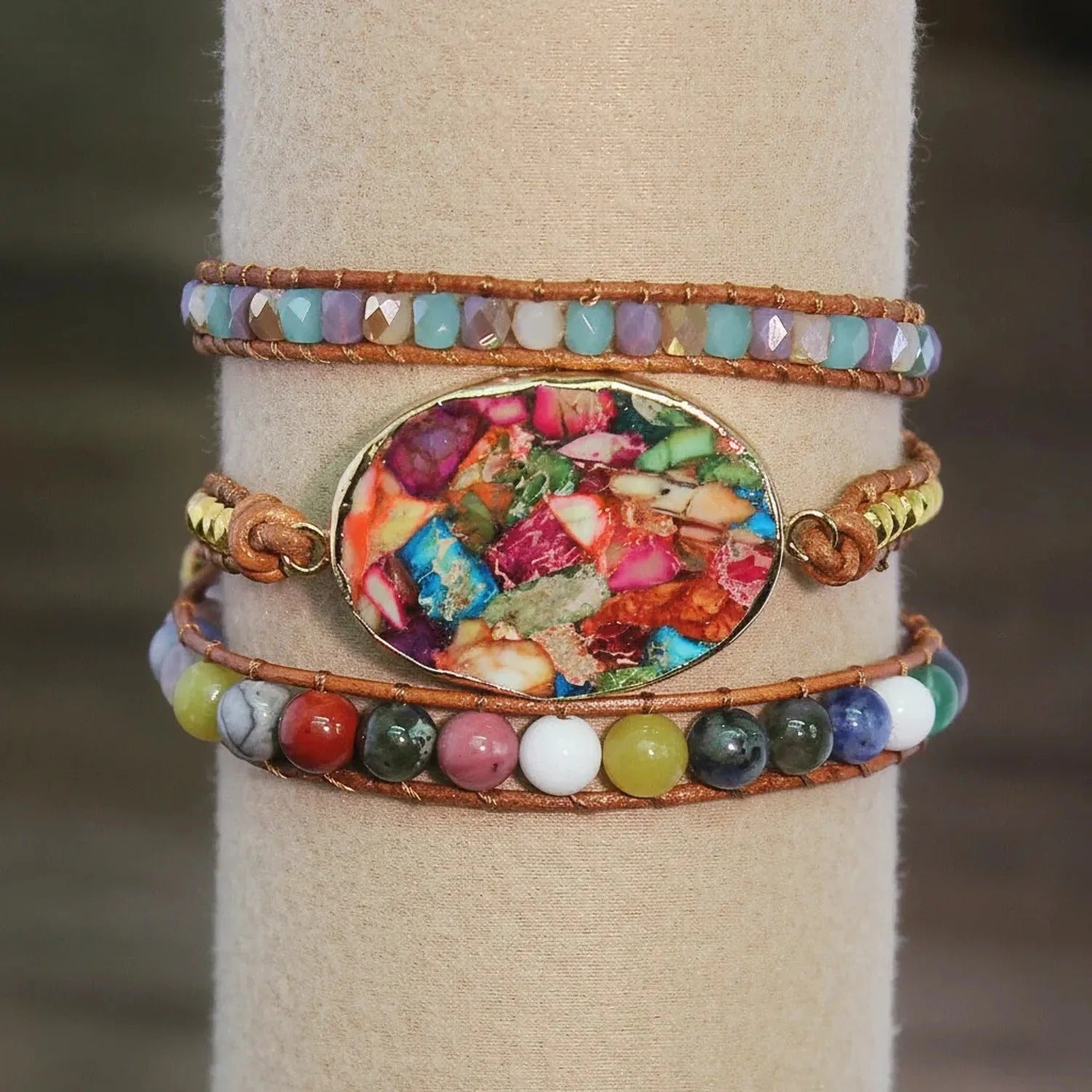Lunar Moon — Natural Stone Genuine Leather Multi-Layer Bracelet for Women