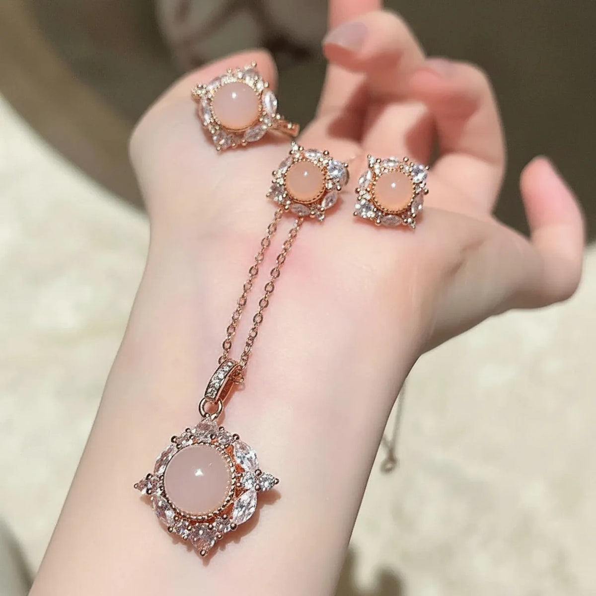 Madagascar Rose Chalcedony Sunflower Necklace