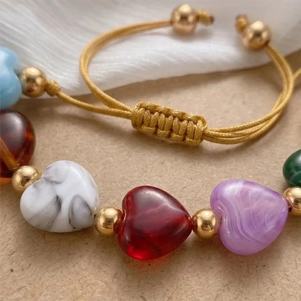 Marbled Heart Glass Bead Bracelet - Gold Bracelets for Women