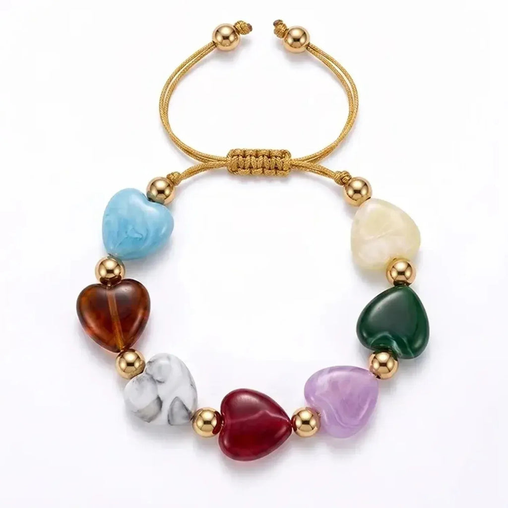 Marbled Heart Glass Bead Bracelet - Gold Bracelets for Women