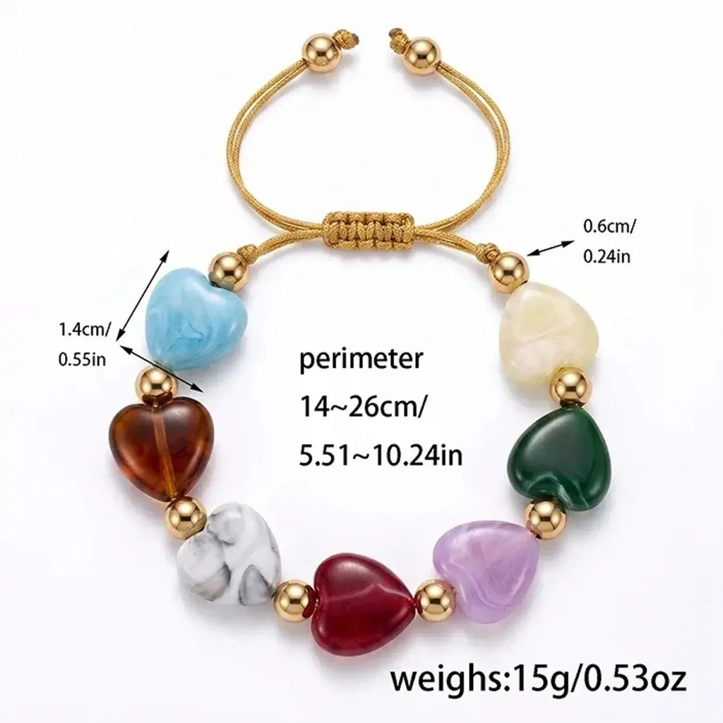 Marbled Heart Glass Bead Bracelet - Gold Bracelets for Women