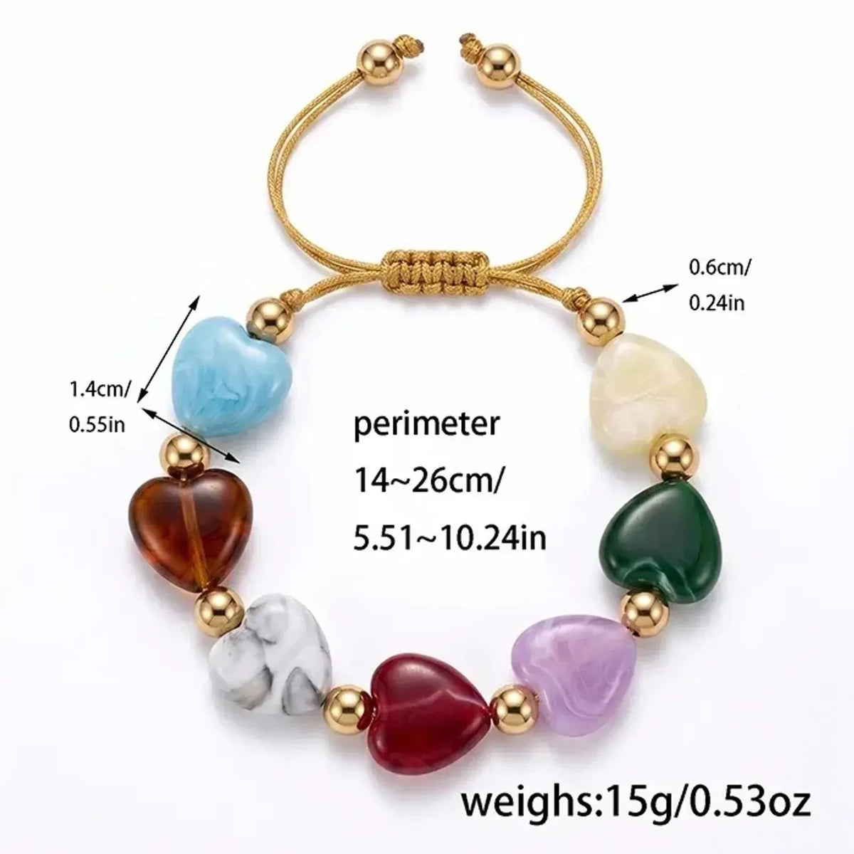 Marbled Heart Glass Bead Bracelet - Gold Bracelets for Women