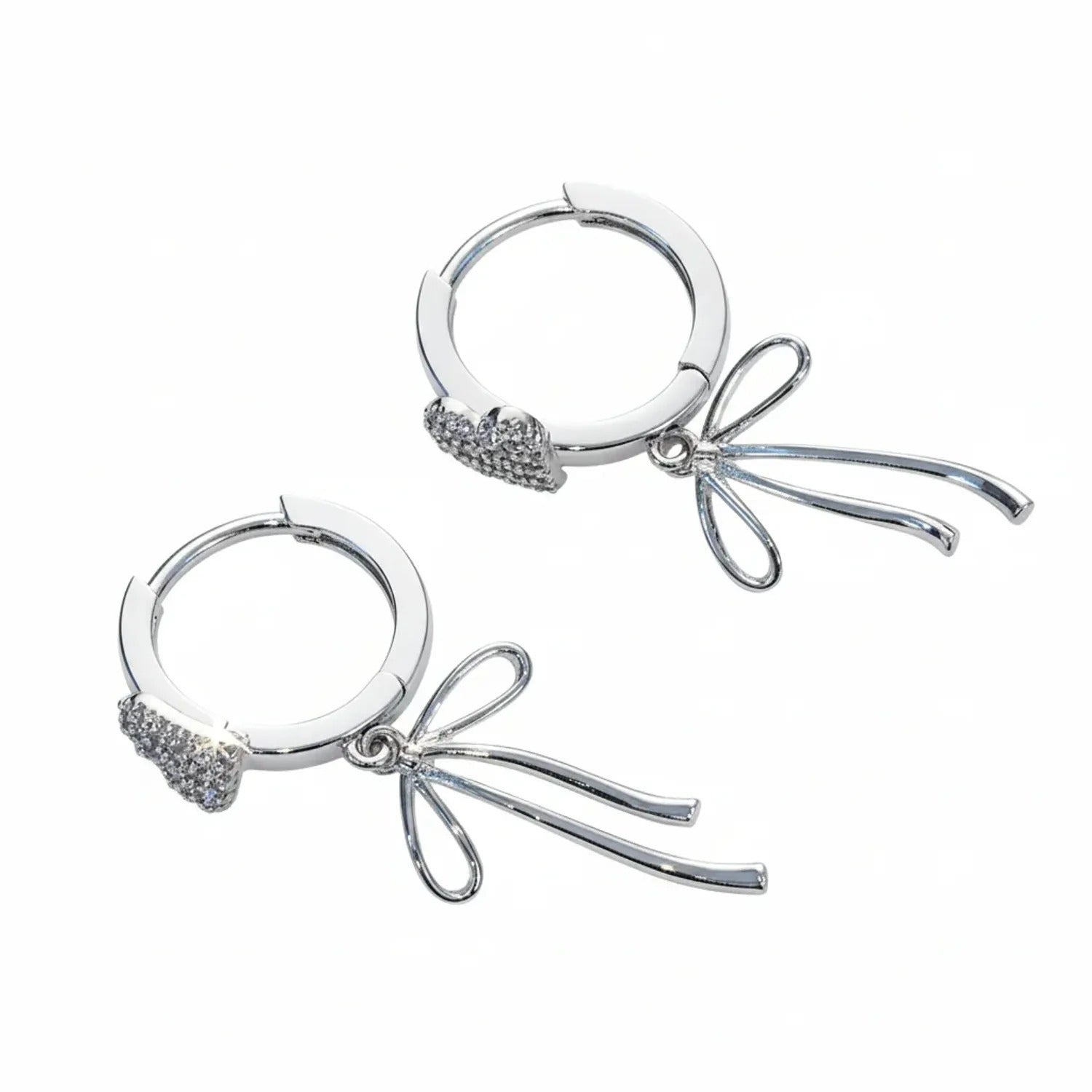 Micro-Pave Bow Drop Earrings — Heart Zircon Sterling Silver