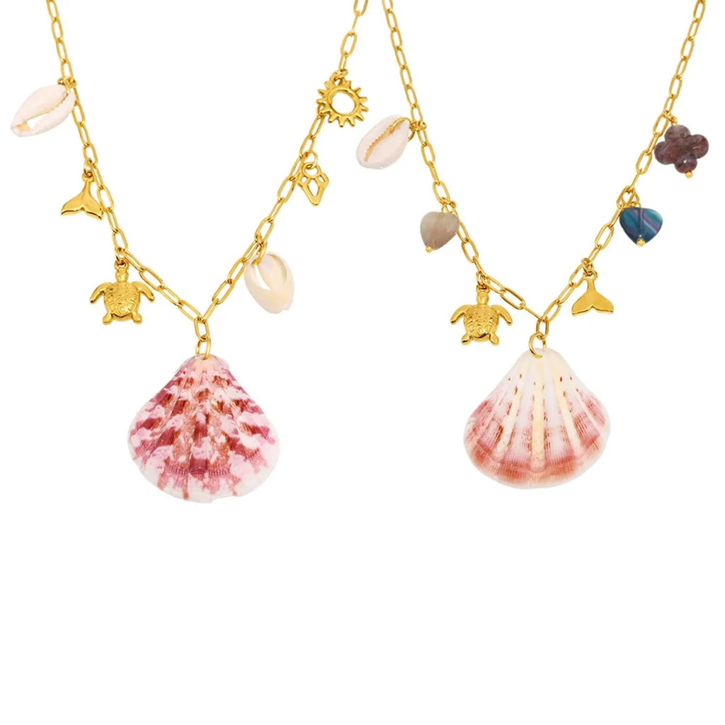 Midoodo Shell & Natural Stone Ocean Multi-Pendant Necklace