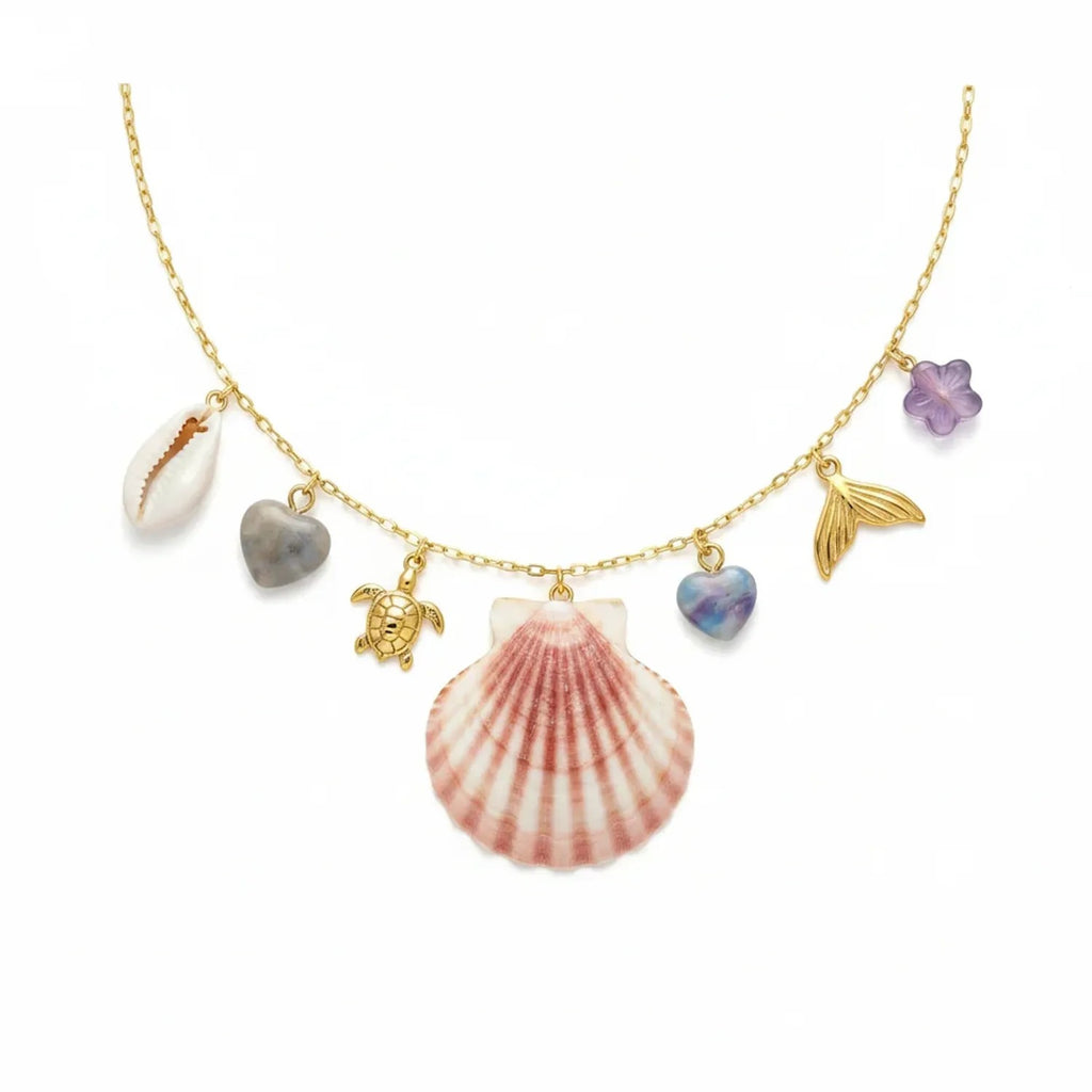 Midoodo Shell & Natural Stone Ocean Multi-Pendant Necklace