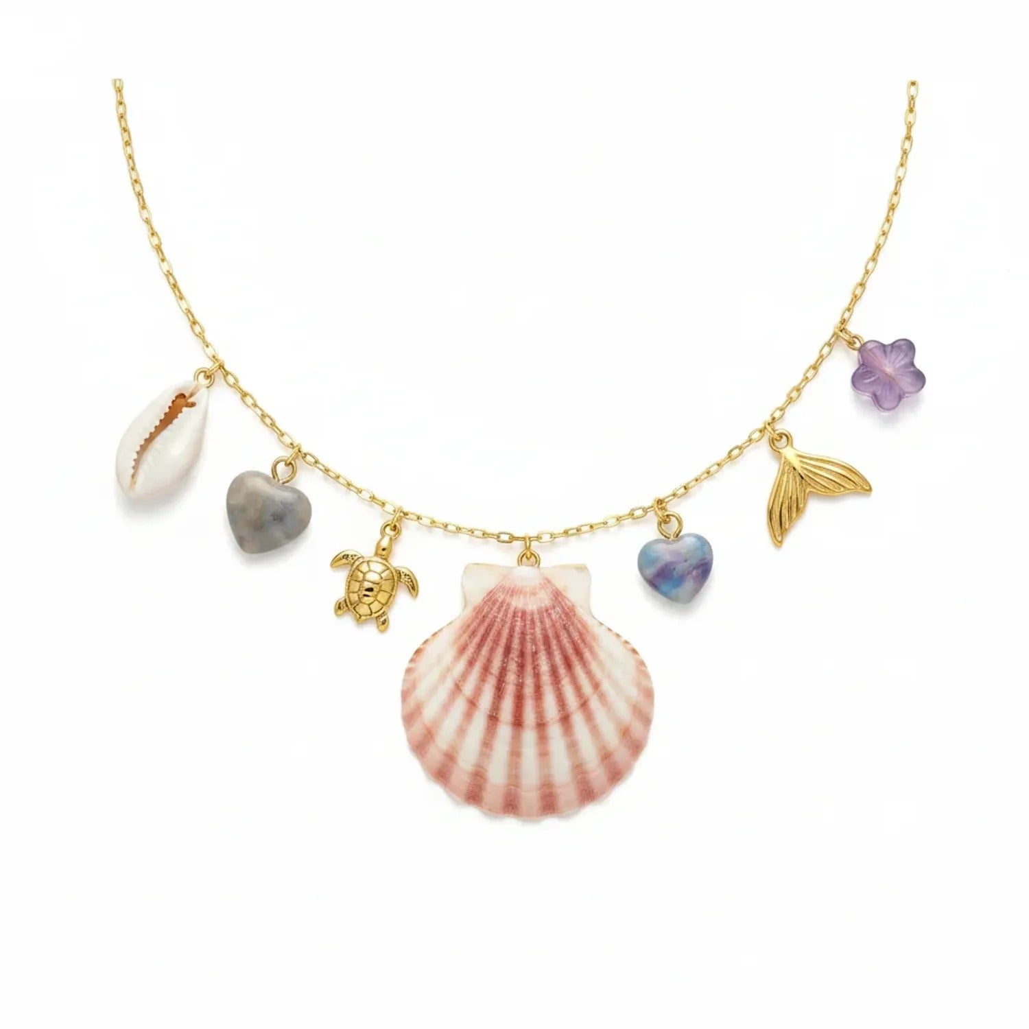 Midoodo Shell & Natural Stone Ocean Multi-Pendant Necklace