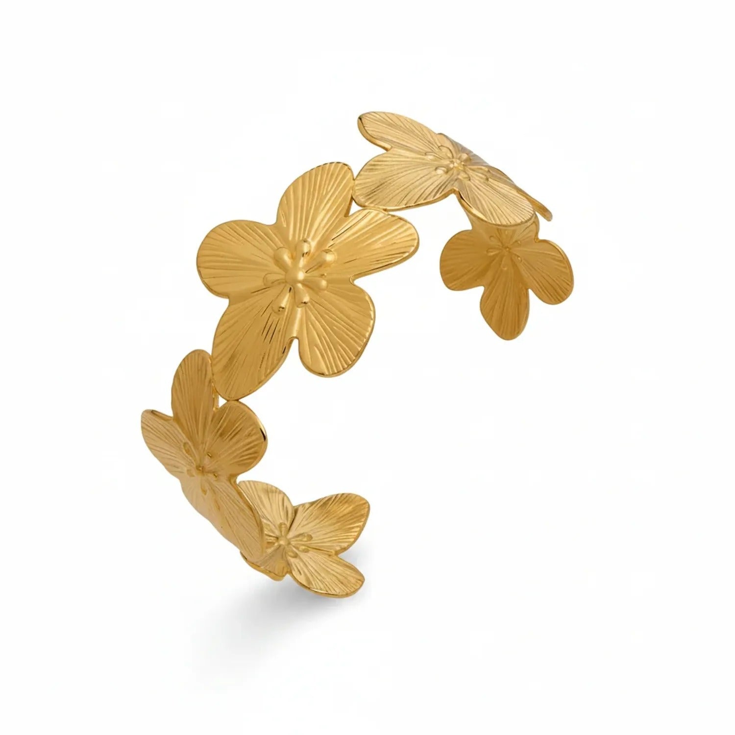Mili Hollow Flower & Butterfly Open Bracelet — 18K PVD Gold