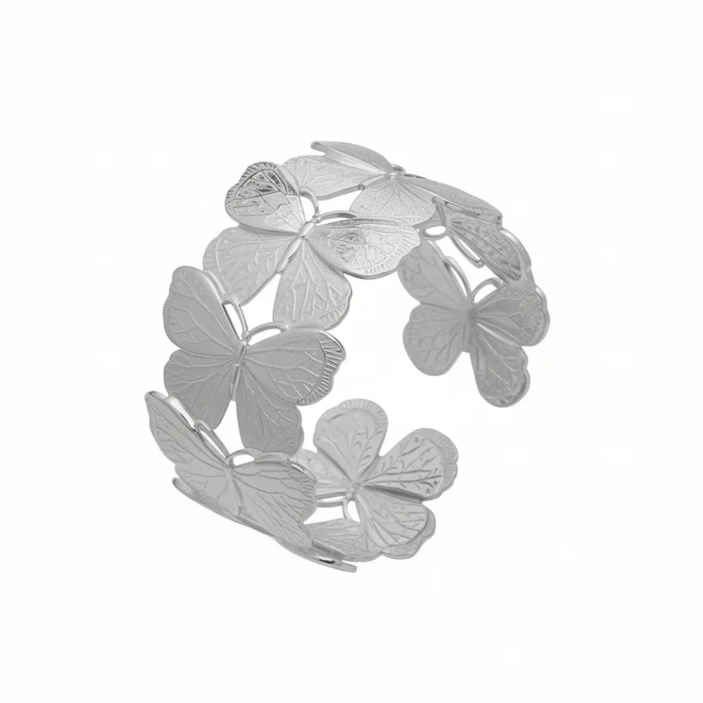 Mili Hollow Flower & Butterfly Open Bracelet — 18K PVD Gold