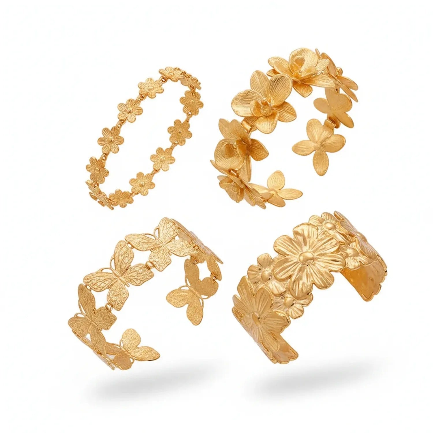 Mili Hollow Flower & Butterfly Open Bracelet — 18K PVD Gold
