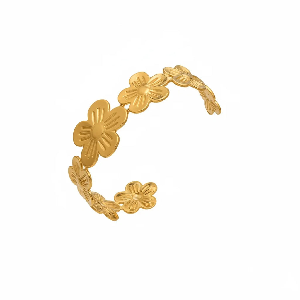Mili Hollow Flower & Butterfly Open Bracelet — 18K PVD Gold