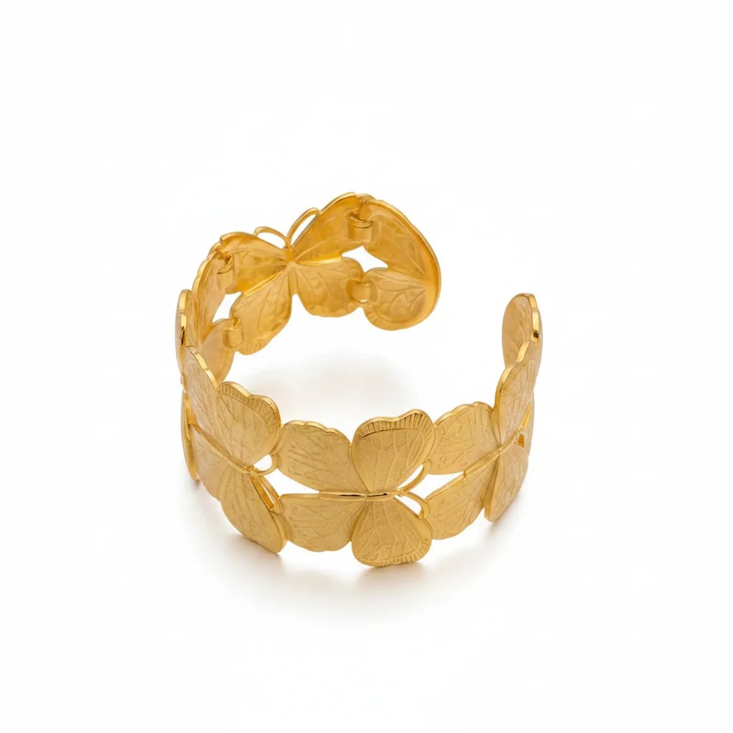 Mili Hollow Flower & Butterfly Open Bracelet — 18K PVD Gold