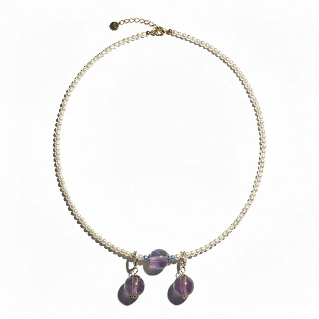 Minan Vintage Purple Pearl Necklace, Bracelet & Earrings Set