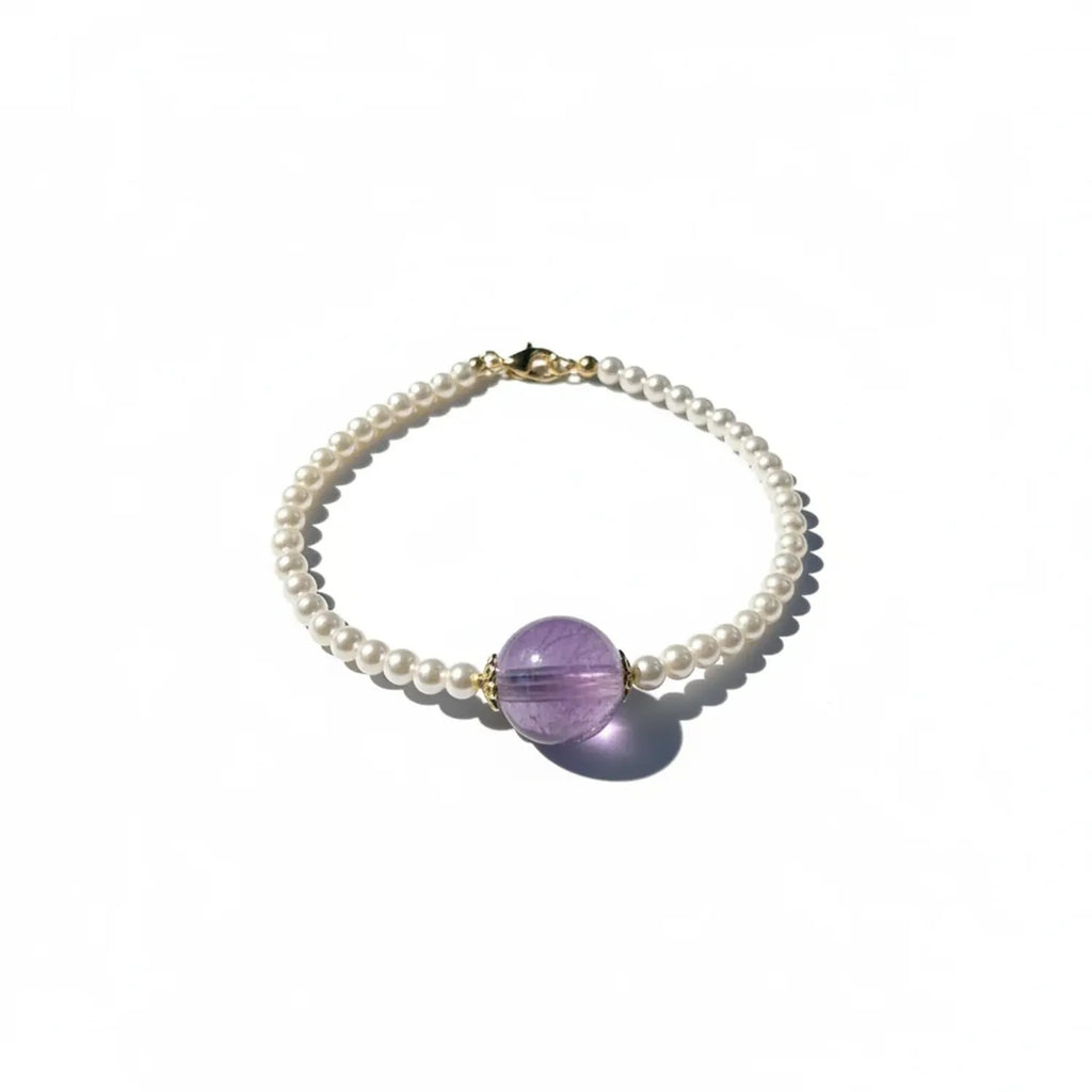 Minan Vintage Purple Pearl Necklace, Bracelet & Earrings Set