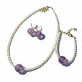 Minan Vintage Purple Pearl Necklace, Bracelet & Earrings Set