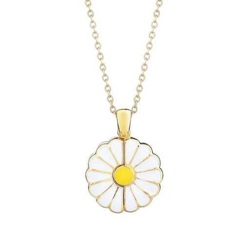 French Daisy Open Pendant Gold Necklace - Plated Brass Collarbone Chain