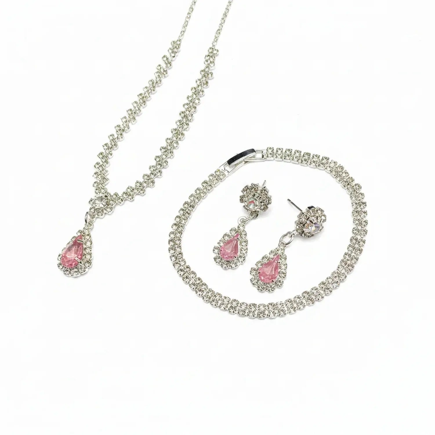 Minlang Bridal Drop Zircon Necklace & Earring Set