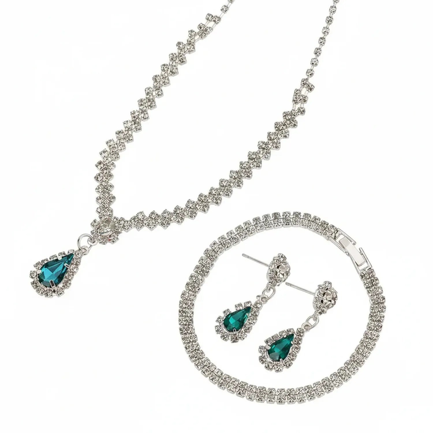 Minlang Bridal Drop Zircon Necklace & Earring Set