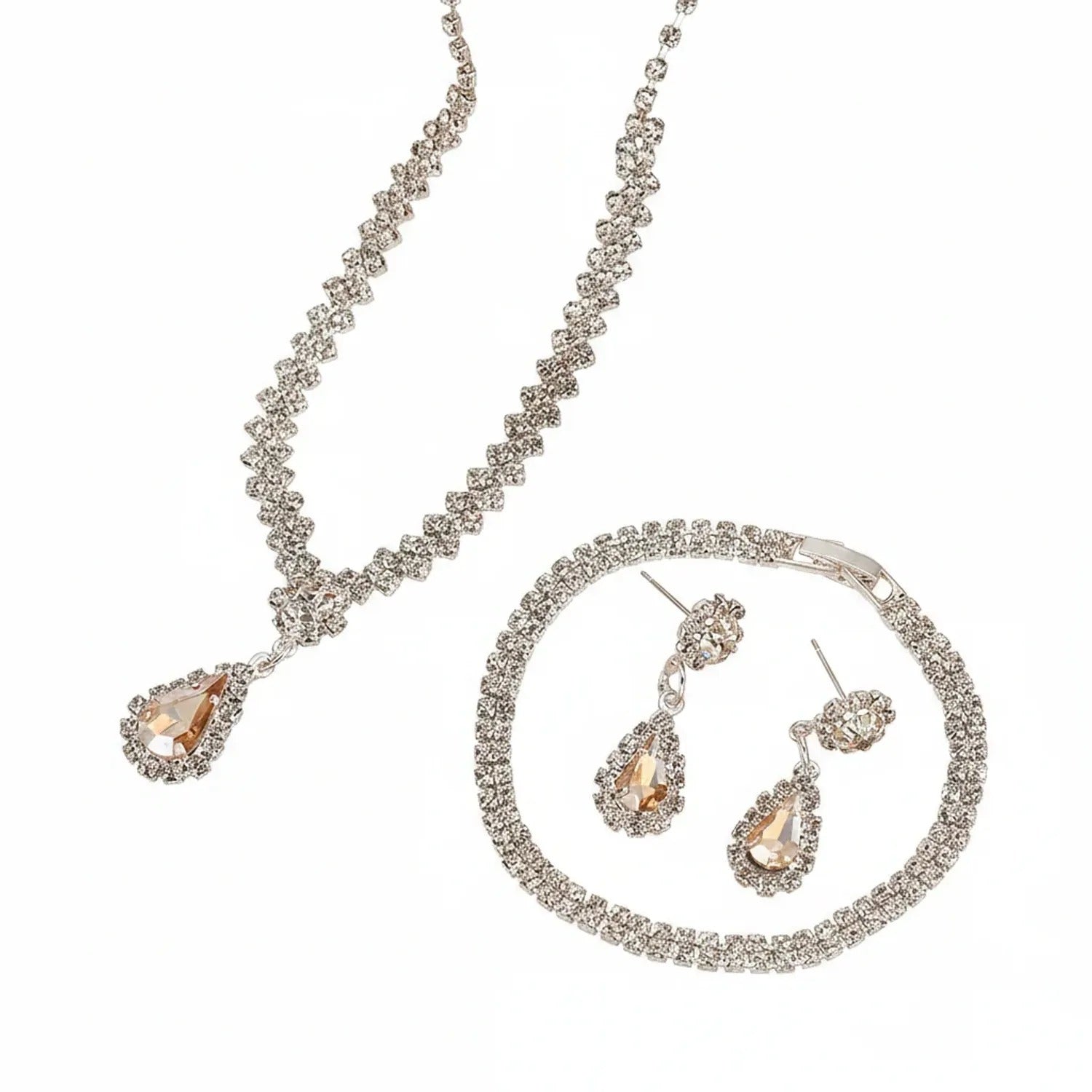 Minlang Bridal Drop Zircon Necklace & Earring Set