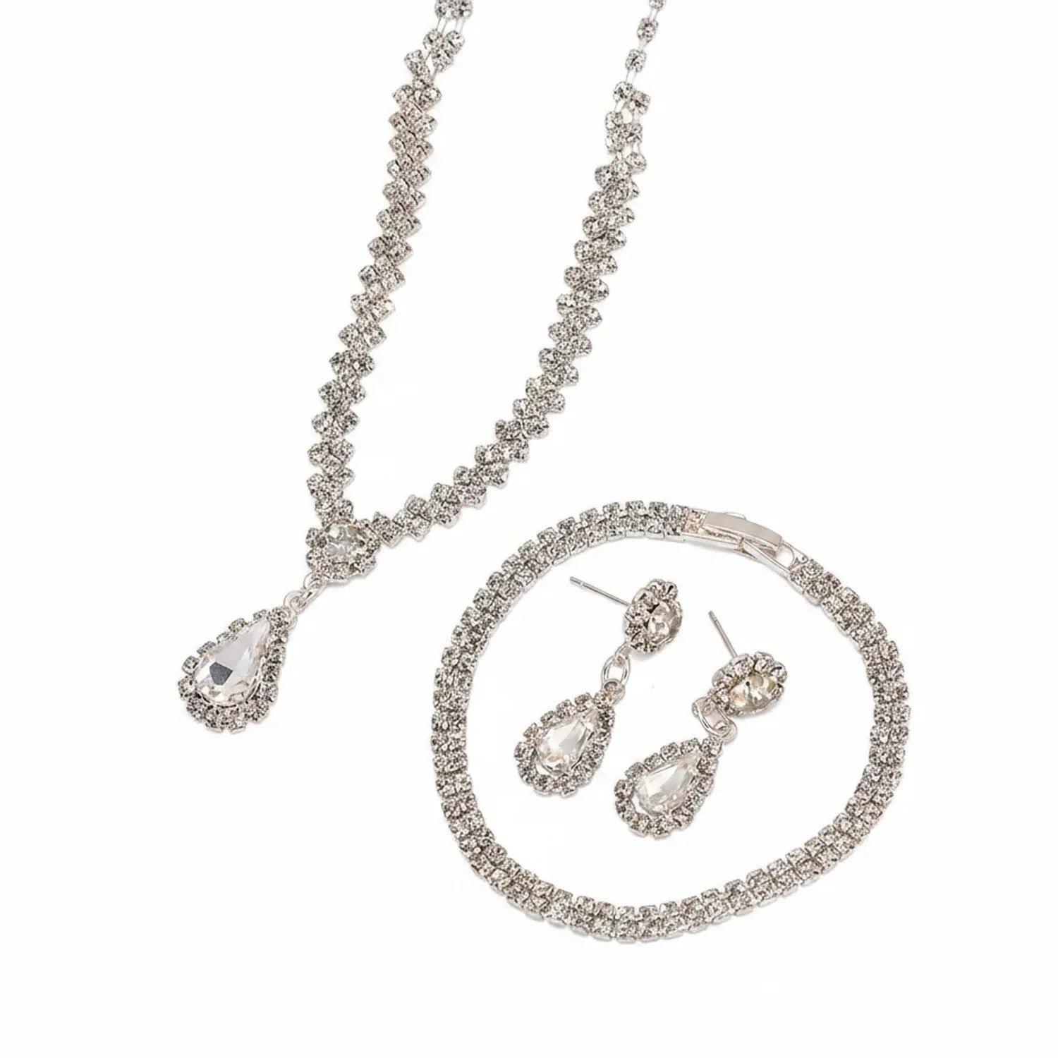 Minlang Bridal Drop Zircon Necklace & Earring Set