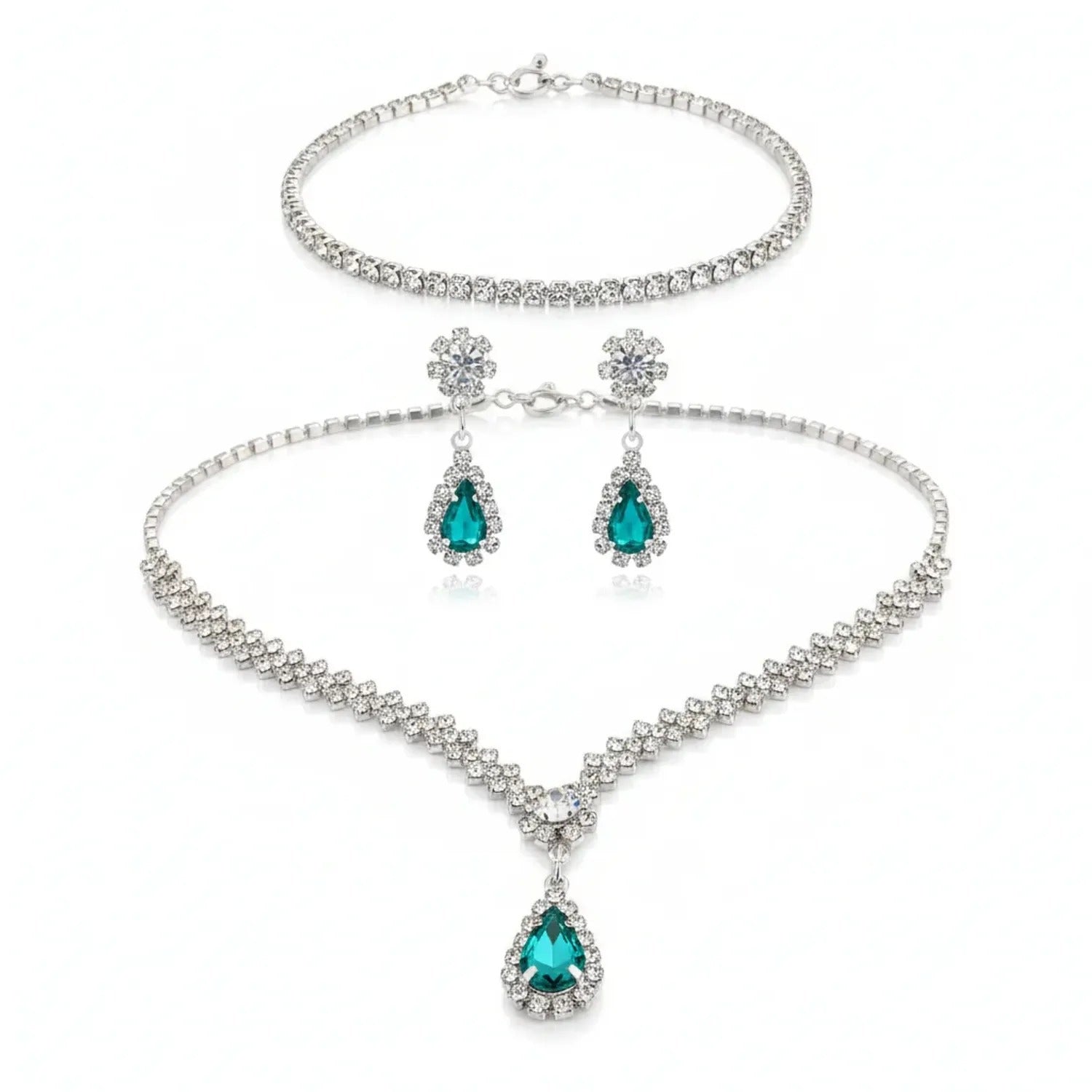 Minlang Bridal Drop Zircon Necklace & Earring Set