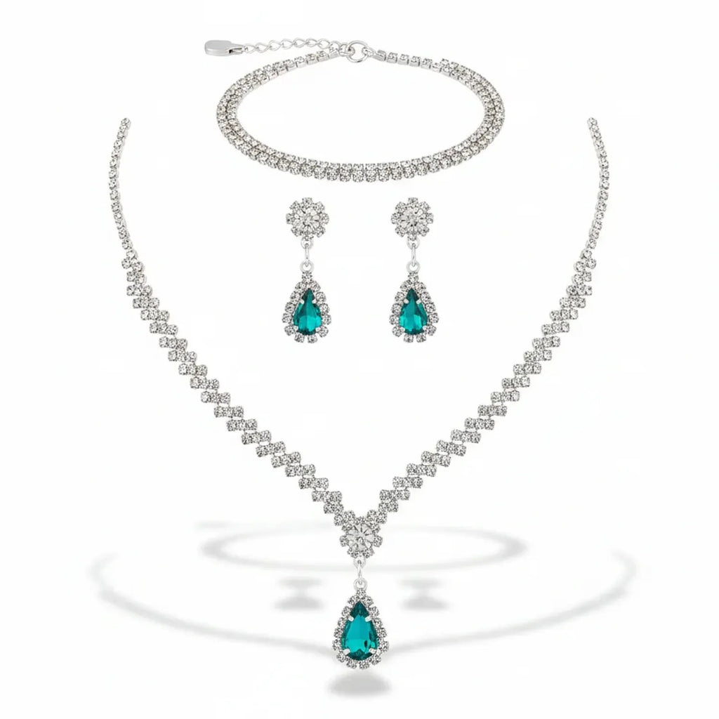 Minlang Bridal Drop Zircon Necklace & Earring Set