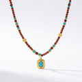 Modern Heritage Tablet Pendant Necklace with Red and Blue Faceted Crystal Beads Jewelry