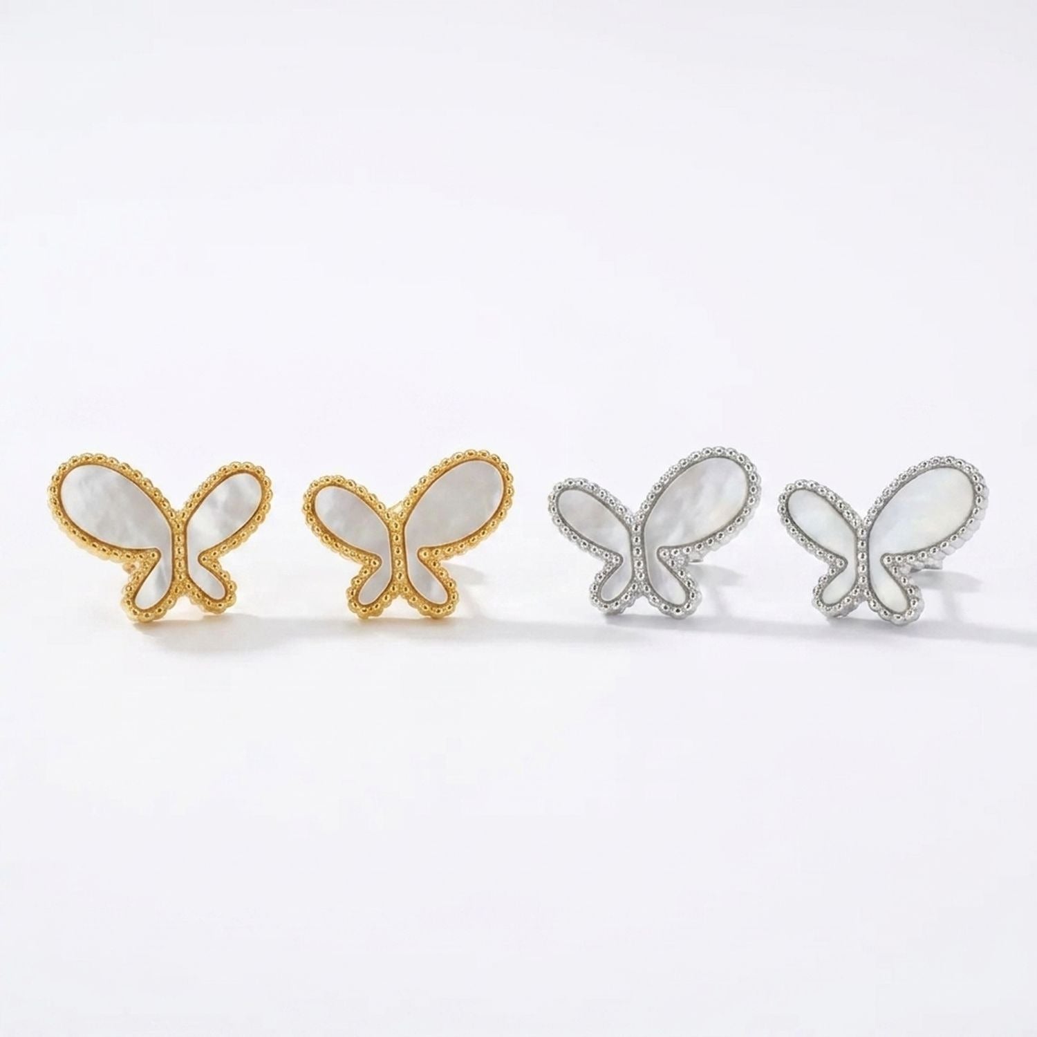 Mother-of-Pearl Butterfly Stud Earrings - 18K Gold Plated Stainless Steel — all variants