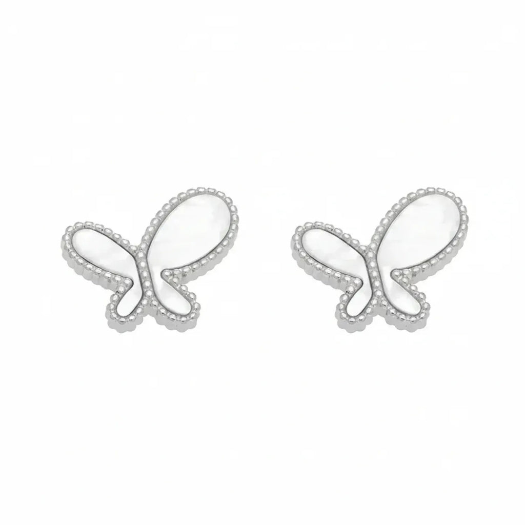 Mother-of-Pearl Butterfly Stud Gold Earrings - 18K Gold Plated Stainless Steel