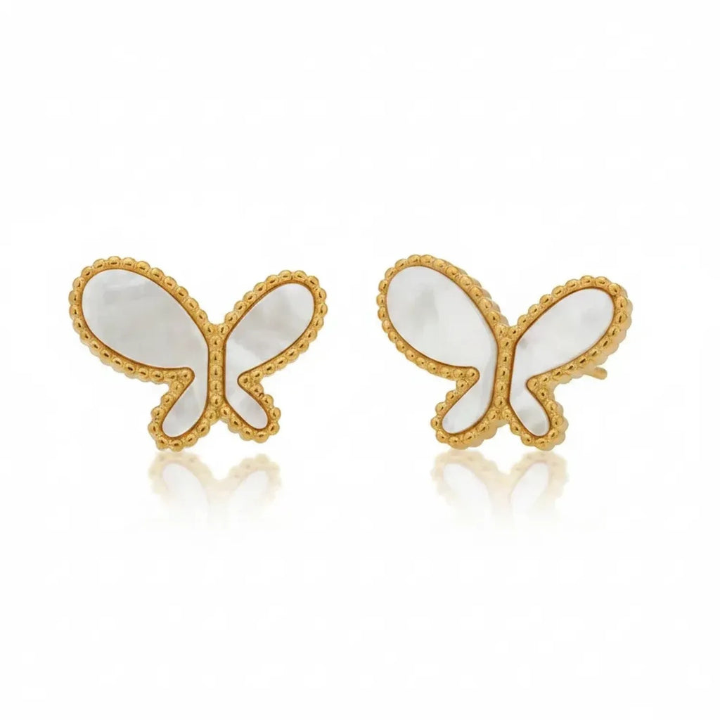 Mother-of-Pearl Butterfly Stud Gold Earrings - 18K Gold Plated Stainless Steel
