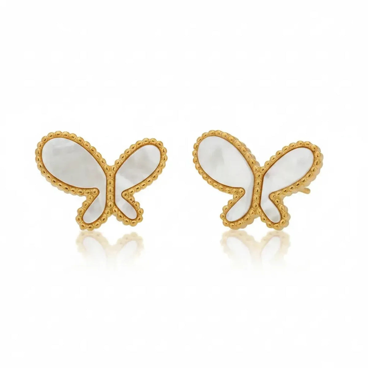 Mother-of-Pearl Butterfly Stud Gold Earrings - 18K Gold Plated Stainless Steel