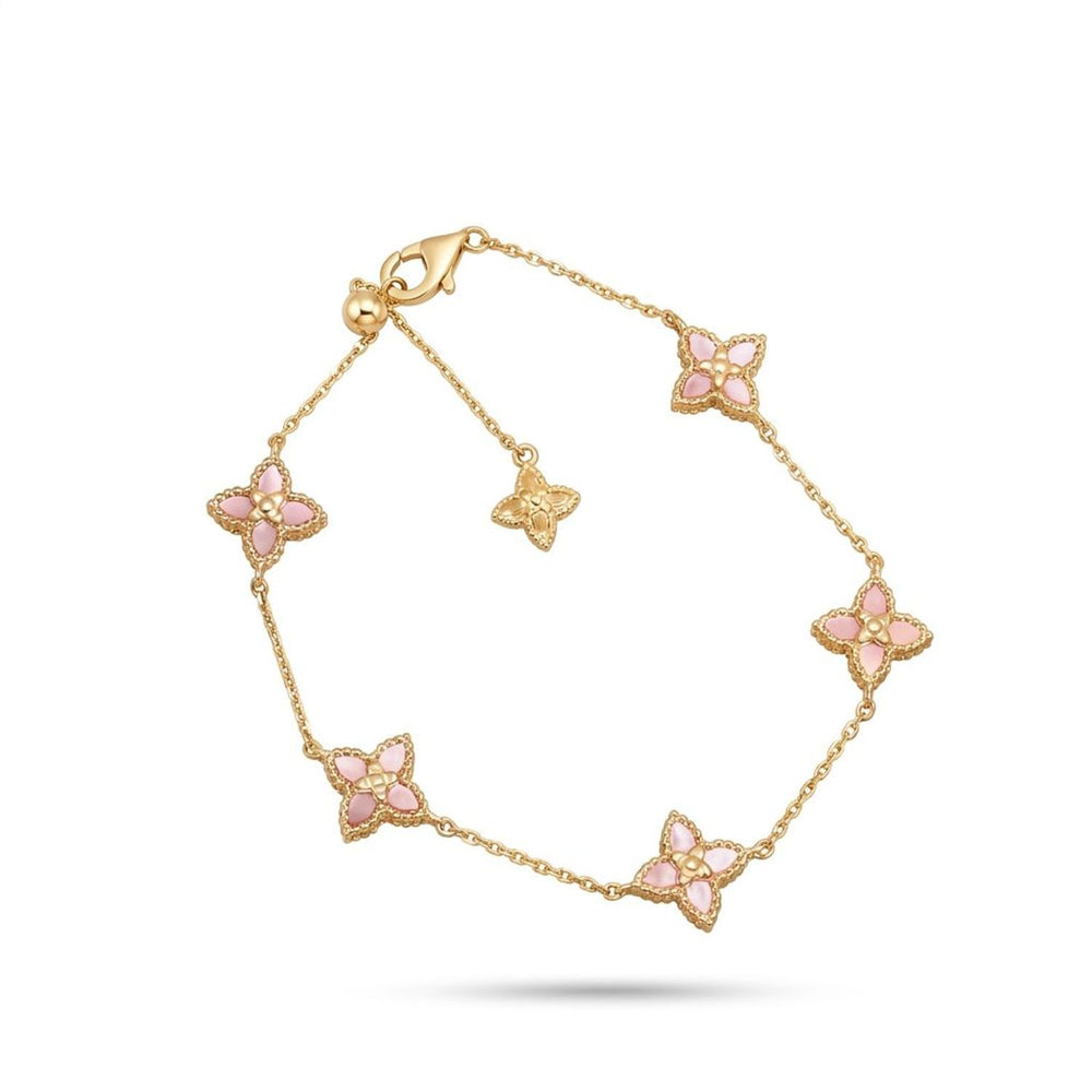 Mother-of-Pearl Flower Pendant Bracelet in Gold and Pink - Charm Bracelets