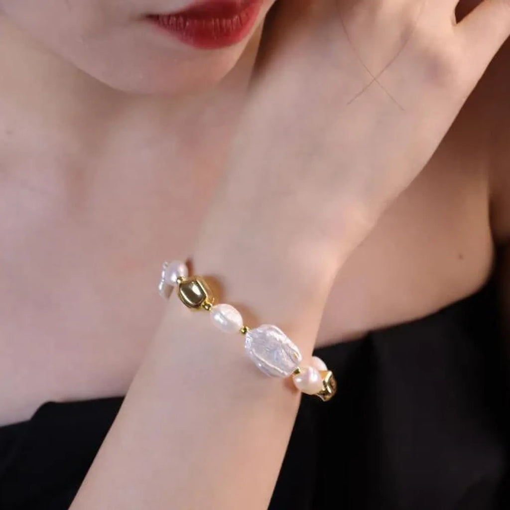 Natural Baroque Pearl Bracelet — Tahitian, Rose & Cream