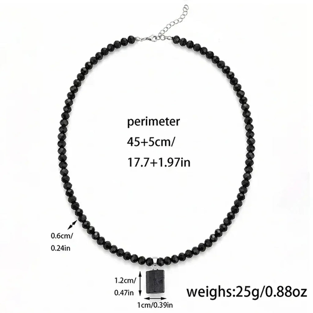 Natural Black Tourmaline Pendant Necklace With Resin Beads Protection Stone Amulet, Boho Healing Crystal Jewelry For Women Men