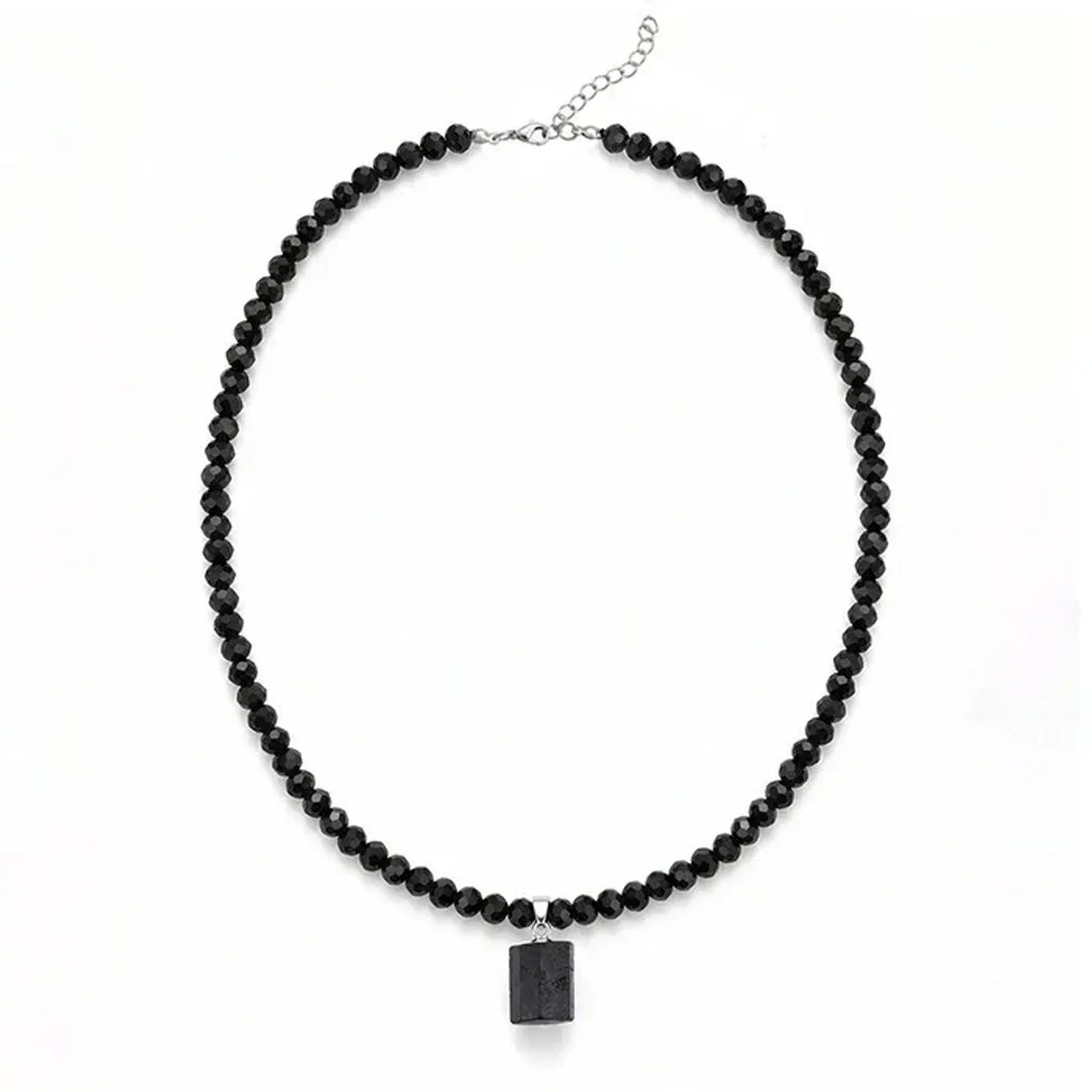 Natural Black Tourmaline Pendant Necklace With Resin Beads Protection Stone Amulet, Boho Healing Crystal Jewelry For Women Men